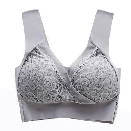

Baywell Womens Plus Size Minimizer No Underwire Bra with Lace Embroidery Gray 38/85BCD 40/90AB