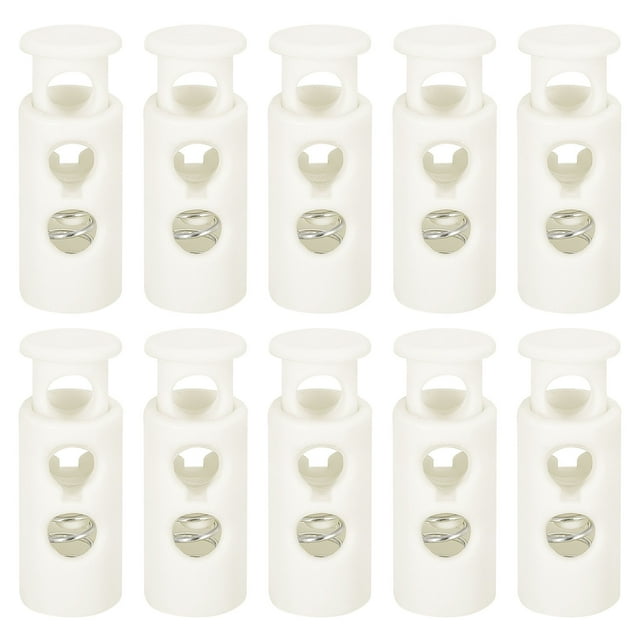 Unique Bargains 30Pack 4mm Cord Lock Plastic Double Hole Spring Toggle Stoppers, White