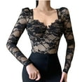 thumbnail image 1 of Moda mujer Color sólido encaje manga larga cuello en V camisetas Slim Bottoming camisa Tops Pompotops gfhjh21716, 1 of 9