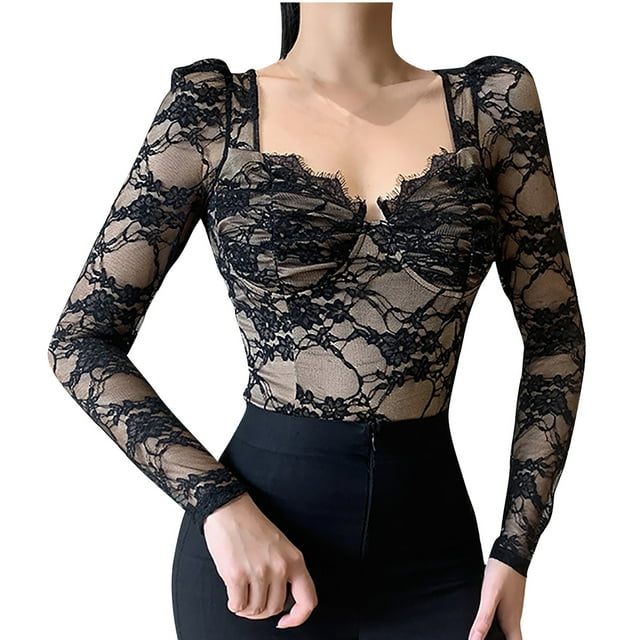 Moda mujer Color sólido encaje manga larga cuello en V camisetas Slim Bottoming camisa Tops Pompotops gfhjh21716