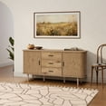 thumbnail image 5 of LuxenHome Oak Finish MDF Wood 3-Drawer Sideboard Cabinet with Sliding Doors & Rounded Corners, 5 of 12