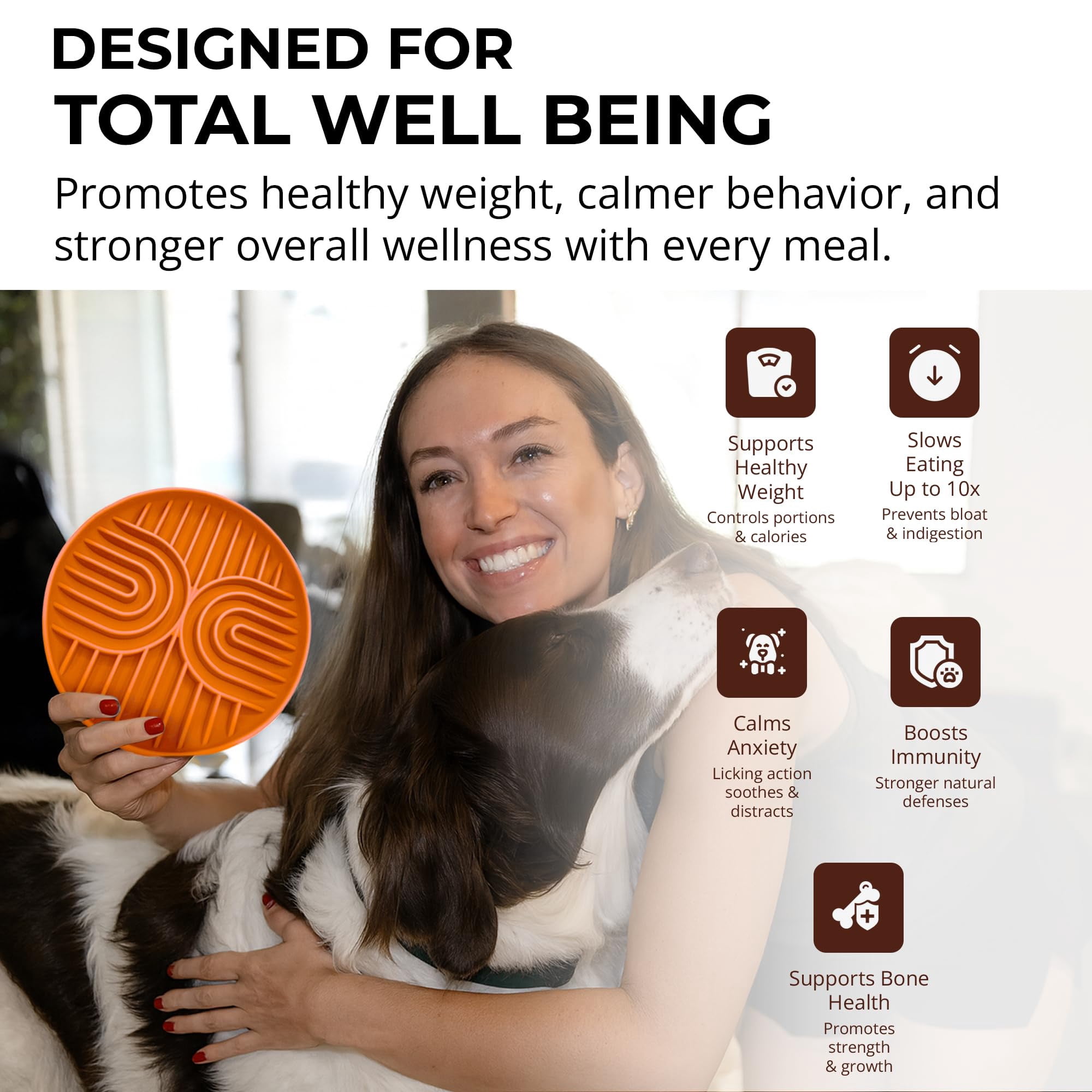 Slow Feeder Dog Bowl, Non Slip Base Puzzle Feeder for Small Medium Dogs, Dishwasher Safe Pet Bowl Promotes Eating Habits, Reduces Bloating Choking, Terra Cotta Design, Orange