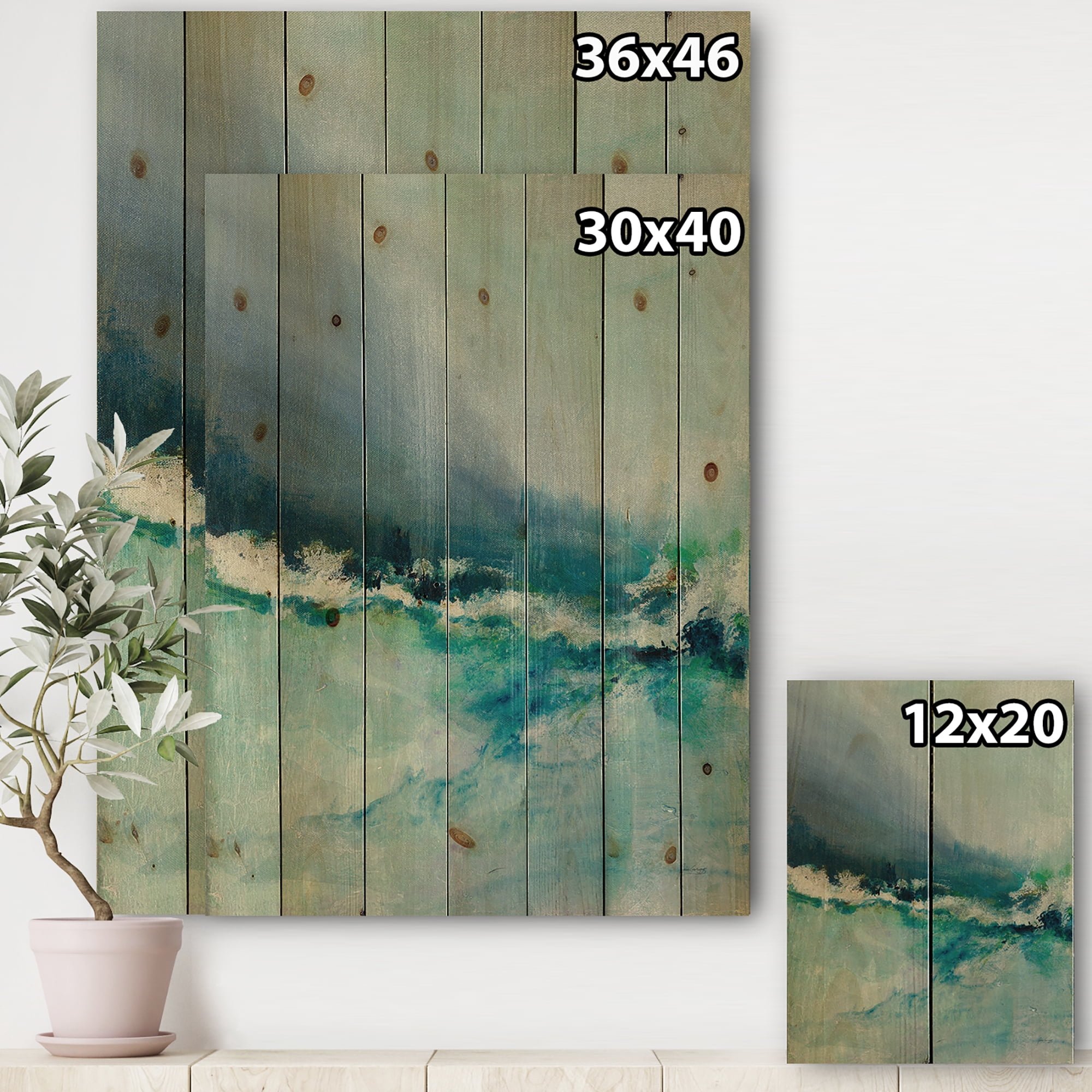 Designart 'Indigo Abstract Watercolor Blue' Nautical & Coastal Print on Natural Pine Wood