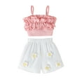 thumbnail image 2 of Aojekbee Baby Girl Summer Outfits Cute Sleeveless Ruffle Tops + Crochet Flower Shorts Set Toddler 2Pcs Clothes, 2 of 10