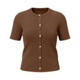 thumbnail image 5 of Lixiuxyad ‌Women's Ribbed Knit Cardigan Short Sleeve Open-Front Button-Up Summer Knit Tops,Brown, 5 of 5