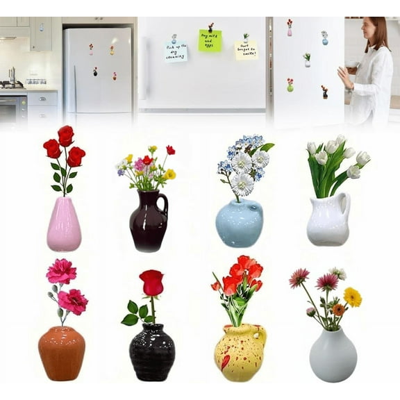 Mini Ceramic Plant Vase Magnets, Small 3D Succulent Refrigerator Magnets for Home Kitchen Office Decor (8 Pack)