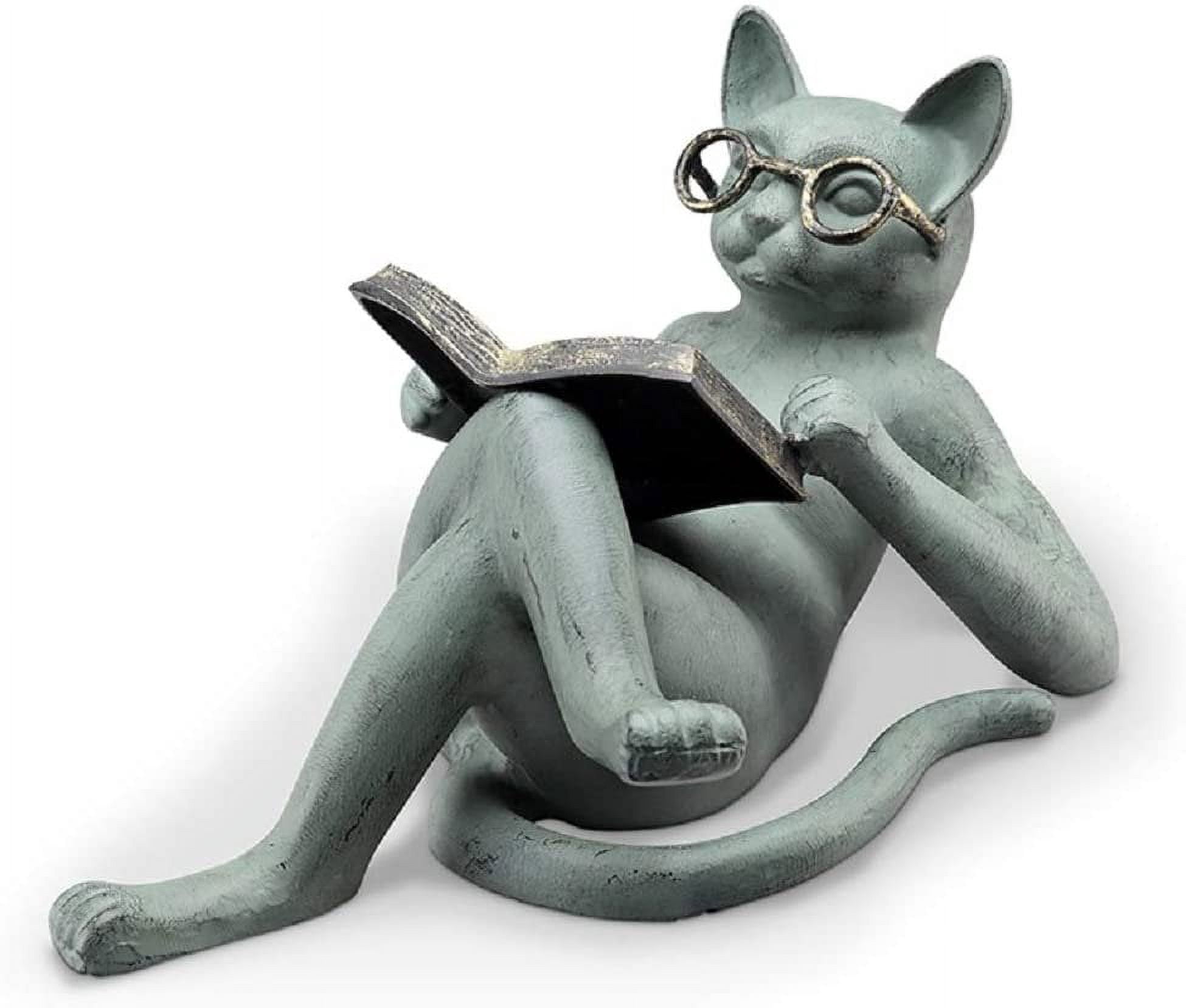 Literary Cat Verdigris Green Metal Garden Sculpture