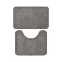 Gray Solid Color Bath Mat 2-Piece Set 16x24 Inch 20x16 Inch Absorbent Non-Slip Bathroom Rug