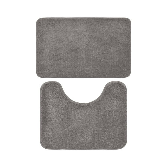 Gray Solid Color Bath Mat 2-Piece Set 16x24 Inch 20x16 Inch Absorbent Non-Slip Bathroom Rug