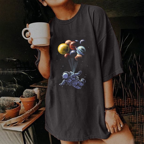 ICHUANYI Clearance Women's Fashion Round Neck Vintage Drop Sleeves Print Short Sleeve Tops Blouse(Dark Gray, XL) ICHUANYI WER2023080808023
