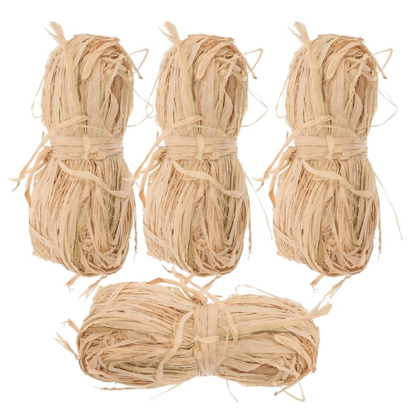 WEUVEB 4-Pack Khaki Raffia Ribbon String for Crafts, Florist Bouquet Wrapping, Packaging, 6.29x2.36x1.97in