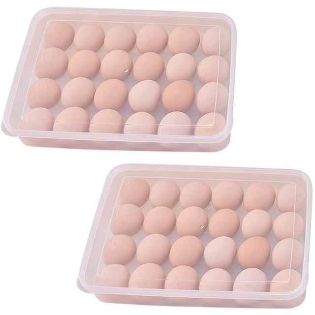 Paquete de recipientes para huevos de plástico para refrigerador con tapa Soporte para recipiente para huevos de mostaza Caja de almacenamiento de huevos apilable con 24 tanques para huevos para refrigerador Cocina Comedor Ormromra WMXL-134