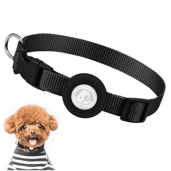 Dog Collar, Adjustable  Tag Dog Collar with Durable Quick Snap Buckle, Imitation Nylon Dog Collar with Waterproof Apple  Holder for Small Dogs (S（6"-16"）, Black)