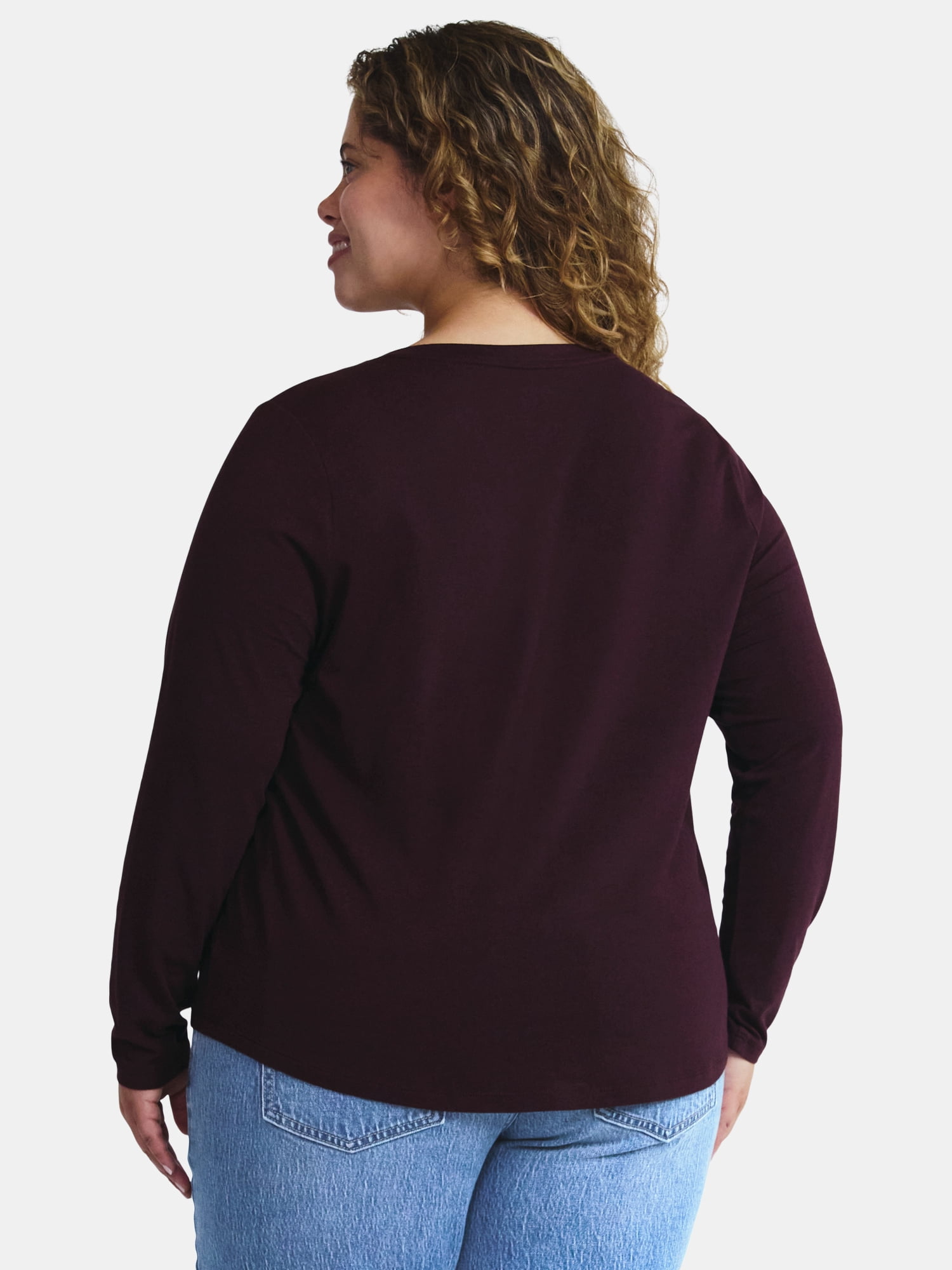 Terra & Sky Women's Plus Size Long Sleeve V-Neck Tee, Sizes 0X-5X