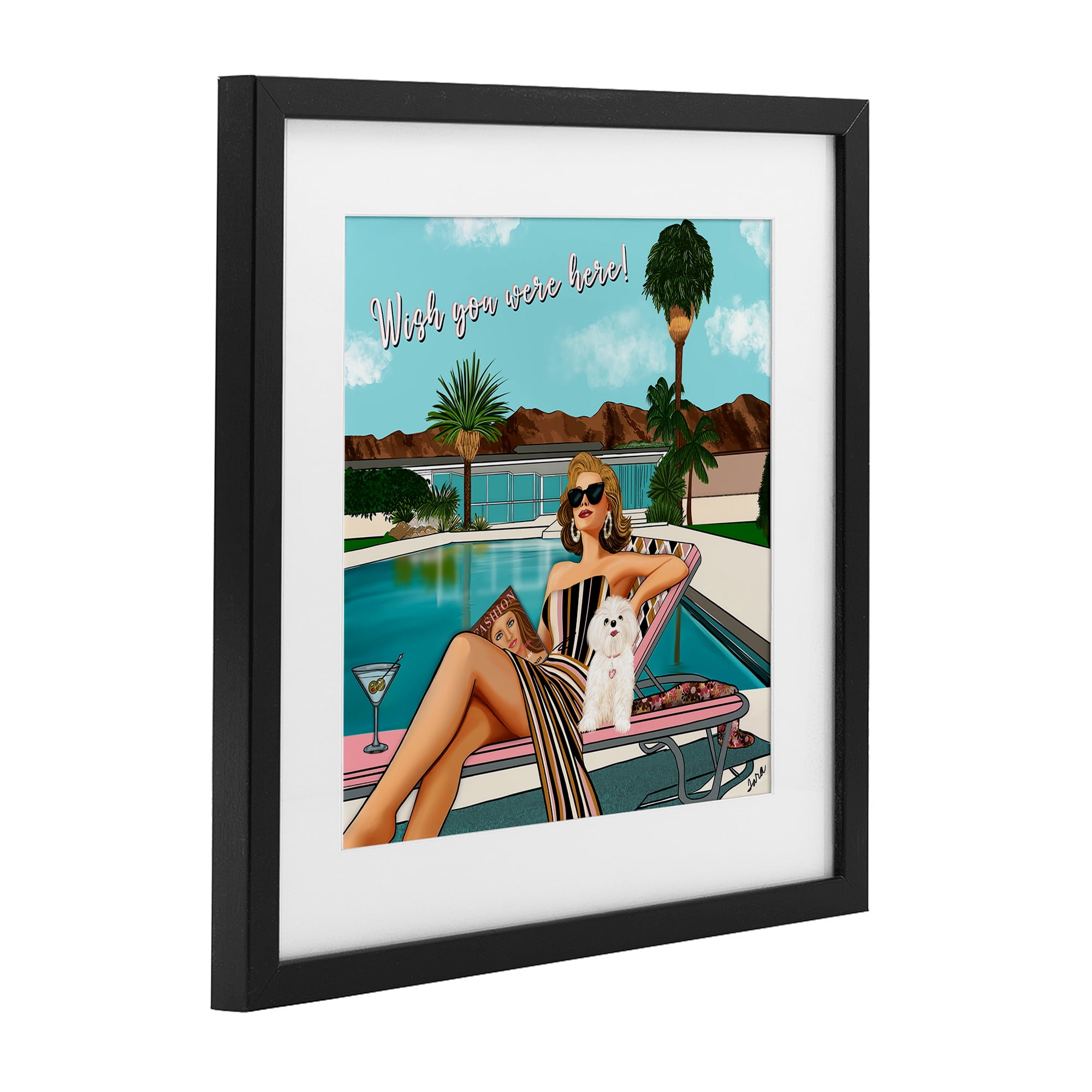 Stupell Industries Wish You Were Here Palm Springs Black Framed Print Under Glass, design by Tara Boone