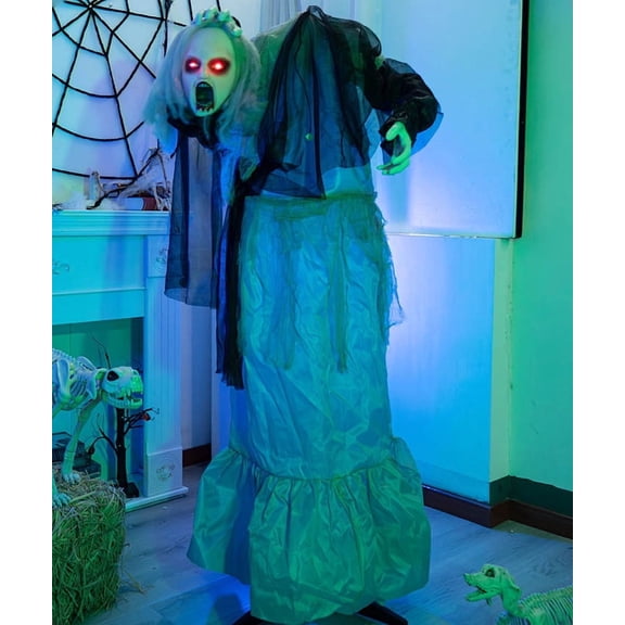 Halloween Sound-Activated Talking Ghost Figurine with Swinging Arms and Red Glowing Eyes, Spooky Motion-Activated Decor, Requires 3 AA Batteries