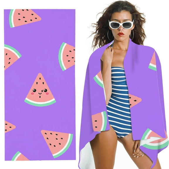 RKSupls Oversized Microfiber Beach Towel - Sweet Watermelon Smile Print, Suitable for Bathroom, beach, Soft Super Absorbent- 30x60 in