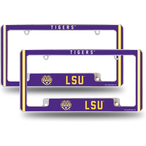 LSU Louisiana-St-Tiger's (Set of 2) Chrome Metal License Plate Frames with Bold Full Frame Design