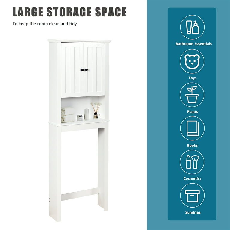 over the Toilet Storage Cabinet, Bathroom Shelf Organizer with Anti-Tip  Device Small Freestanding Space Saver with Adjustable Shelf and Glass Door,  White – Built to Order, Made in USA, Custom Furniture –