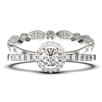 Dazzling Minimalist 1.50 Catar Round Diamond Moissanite Engagement Ring, Wedding Ring, One Matching Band in 10k Solid White Gold, Gift For Her, Silver, Halo Bridal Ring Set, Promise Ring