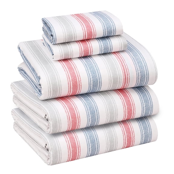 RUVANTI 100% Cotton Sheets – Split King Size Percale Bedding, Cooling & Breathable Floral Design, Durable with a Crisp, Soft & Comfortable Feel, 16" Deep Pocket, 5-Piece Set, Times