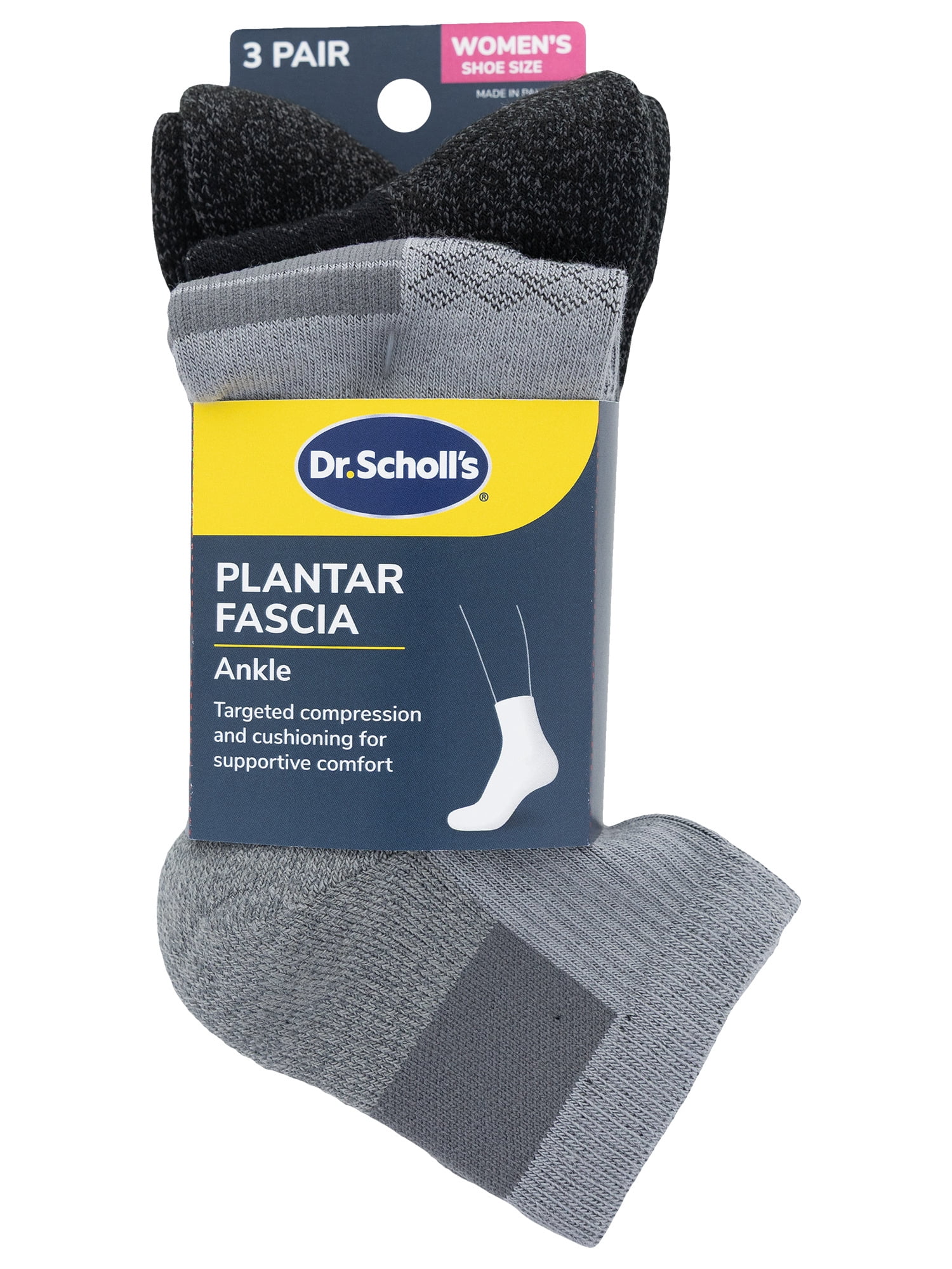 Dr. Scholl's Women's Ankle Plantar Fasciitis Socks, 3 Pack, Size 6-9