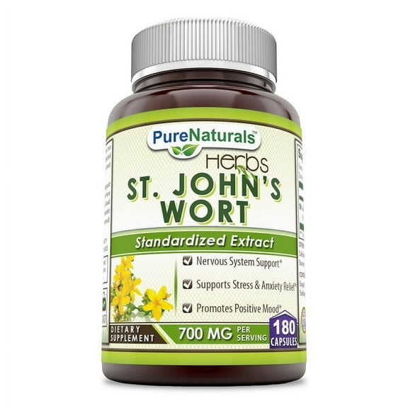 Pure Naturals St. John's Wort 700 Mg Per Serving 180 Veggie Capsules Supplement | Non-GMO | Gluten Free | Made in USA