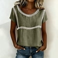 thumbnail image 5 of Ashirexll Womens Casual Tops Linen Top Solid Color Short Sleeve Fashion Tops Lace Trimmed Shirt for Spring Summer, 5 of 7