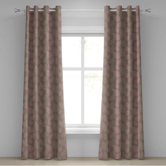 Ambesonne Leaves Grommet Curtain, Woodland Foliage Motifs, 50" x 120", Pale Pink Umber
