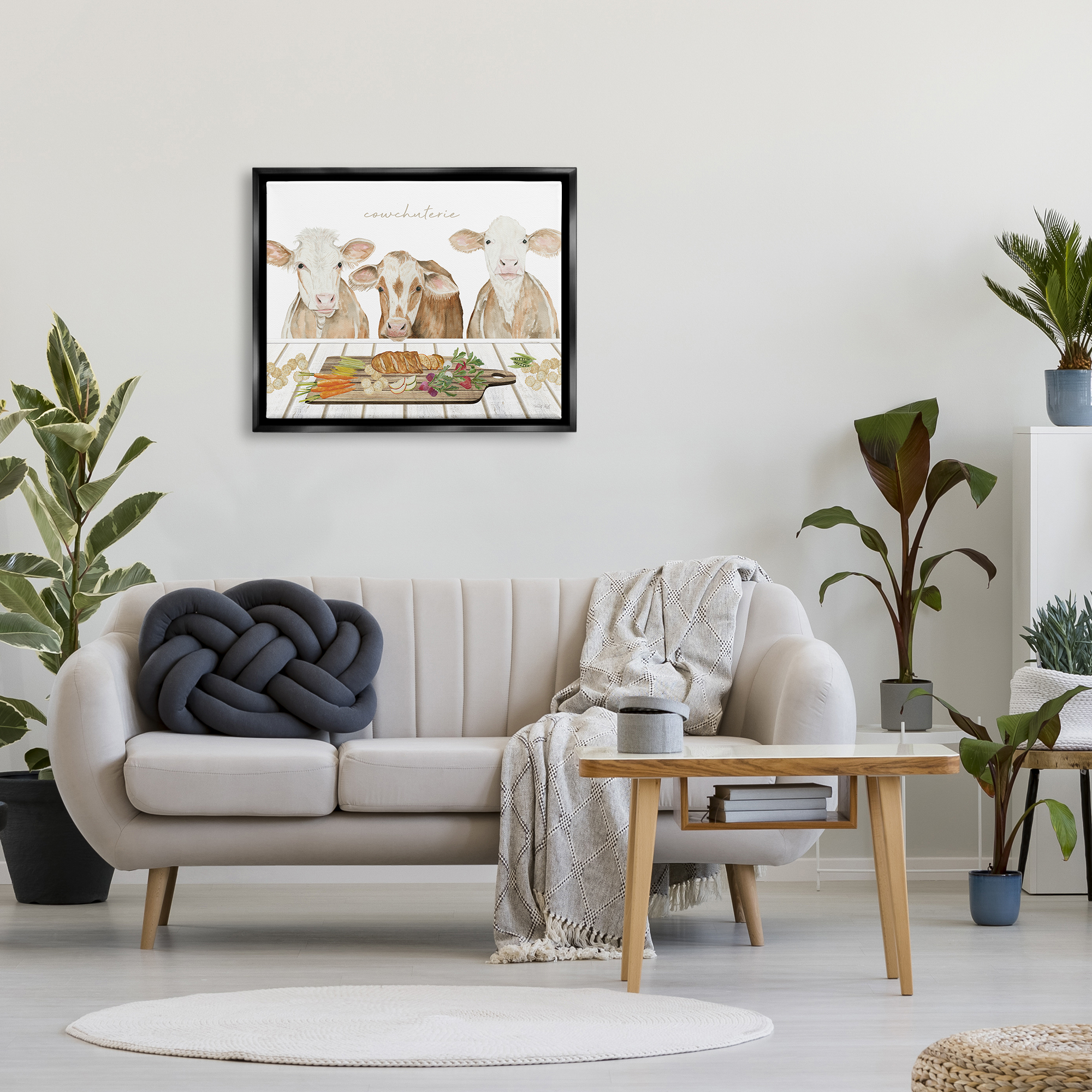 Stupell Industries Cowchuterie Funny Cows Animals & Insects Painting Black Floater Framed Art Print Wall Art, 31 x 25