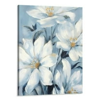 Creowell Abstract Flower Canvas Wall Art:Modern Watercolor Magnolia Flower Painting Blue White Lily Picture Elegant Blossom Botanical Artwork Bouquet Prints for Bedroom Living Room Bathroom 16x20inch