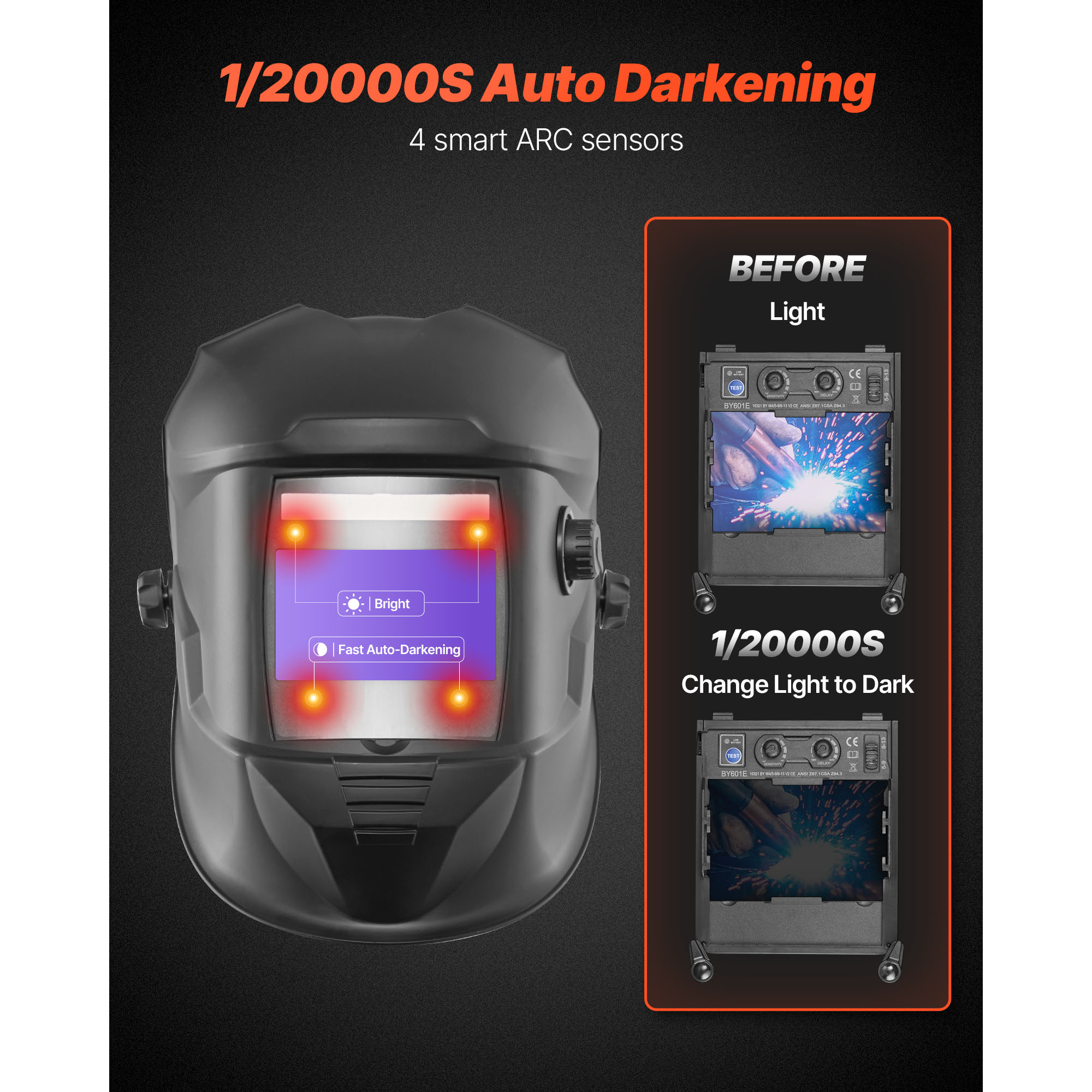 KFFKFF Auto Darkening Welding Helmet, 3.94" x 2.34" True Color Viewing Area, Solar-Powered Mask with 4 Arc Sensors, Adjustable Shade Range 4/5-9/9-13 for TIG, MIG, ARC Welding, Grinding