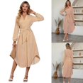 thumbnail image 2 of Sexy Shirt Dress for Women Casual V Neck Long Sleeve Tie Waist Midi Dress Striped Print Flowy Swing A Line Dress Gifts Yellow XL, 2 of 4