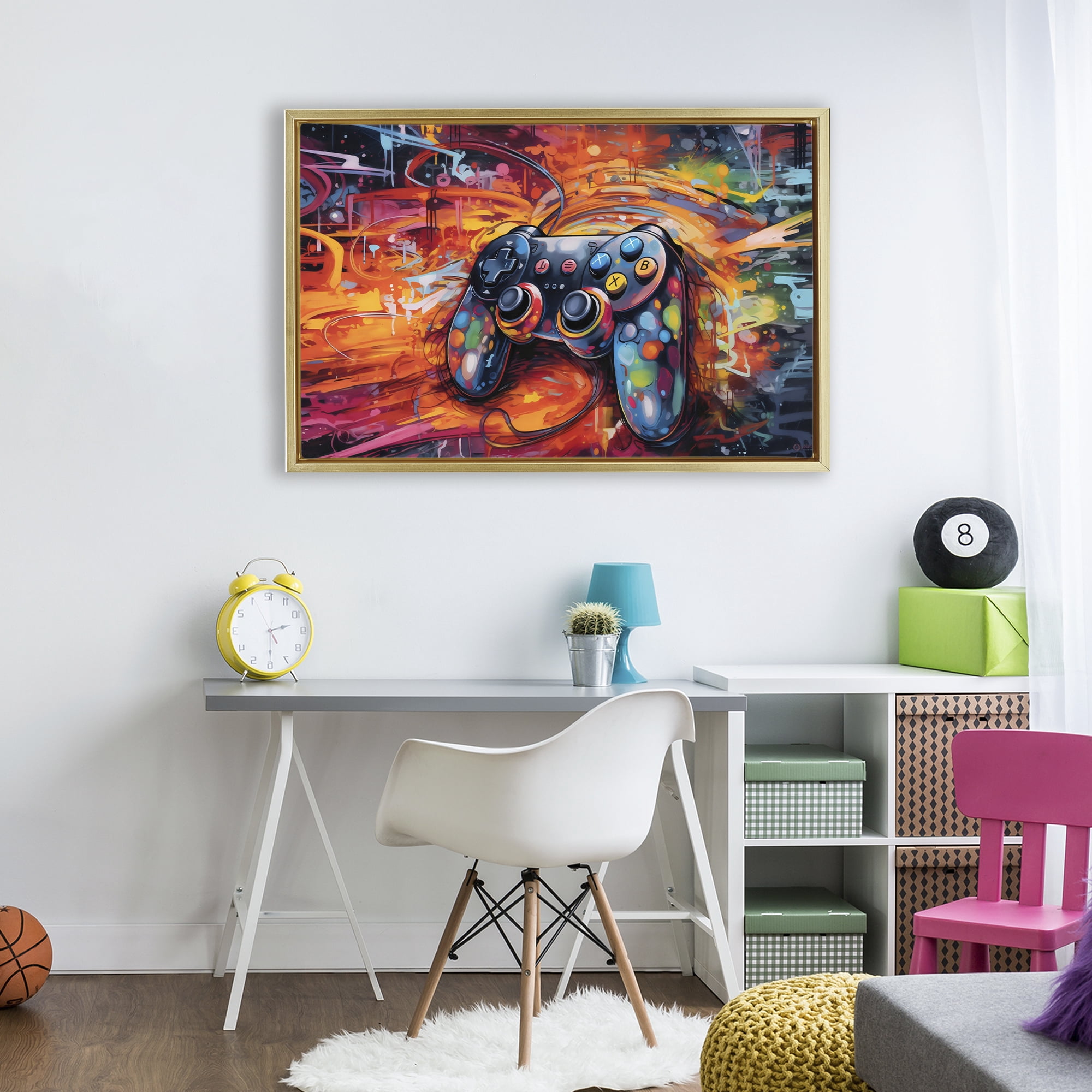 Stupell Industries Gaming Swirl Controller Energy Gold Framed Floater Canvas Wall Art, design by Creative Studio