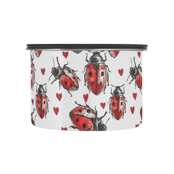 Lady Bug Red Heart Airtight Coffee Bean Canister 17oz Food Storage Containers with Lids For Gournd, Tea, Sugar, Flour, Rice, Cereal, Candy Cookie Jar