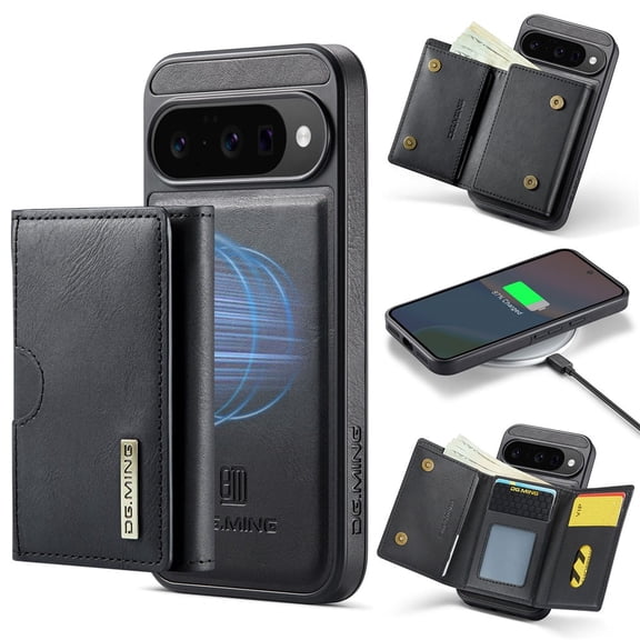 DG.MING Wallet Case for Google Pixel 10 / 10 Pro 6.3inch,Detachable Magnetic Wallet Phone Case with RFID Blocking, Card Slot,Holder, Leather Phone Case for Men Women,Black