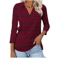 thumbnail image 1 of Timegard Tuniques Rayées pour Femmes Col à Revers en V Manches 3/4 T-Shirts Blouses Décontractées Mode, 1 of 5