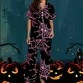 thumbnail image 3 of FDGIU Women's Halloween Pajamas Fashion Short Sleeve Turndown Collar Pajama Pockets Halloween Print Pants Elastic Waist Set, 3 of 5