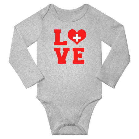 

Love Switzerland Heart Flag Baby Long Slevve Bodysuit Jumpsuits (Gray 18-24 Months)