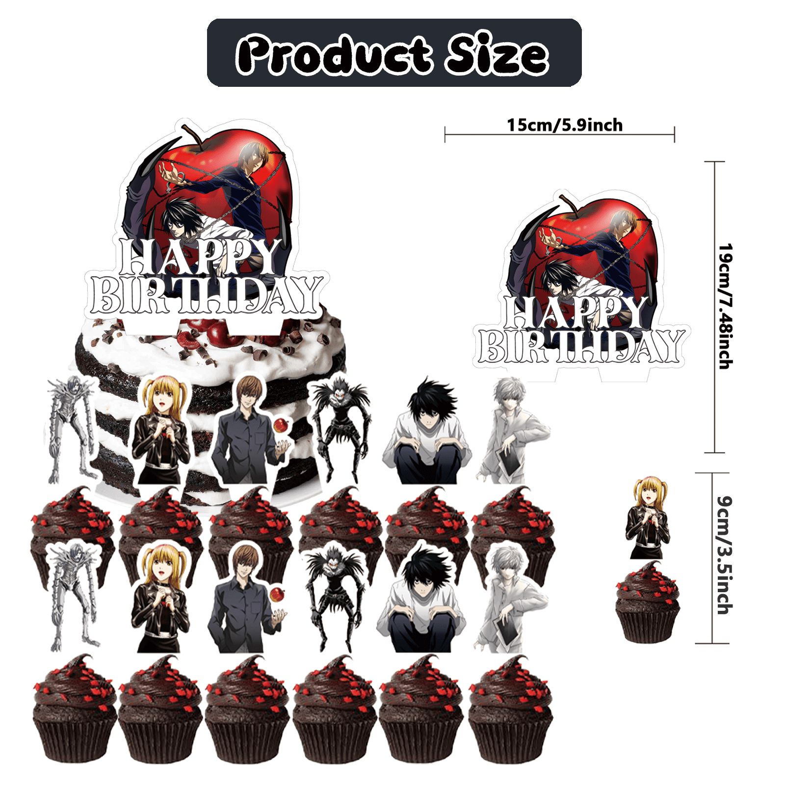 32Pcs For Death Note Party Decoration Kit – Includes Banner, 18 Balloons,13 Cupcake Toppers for Themed Celebrations