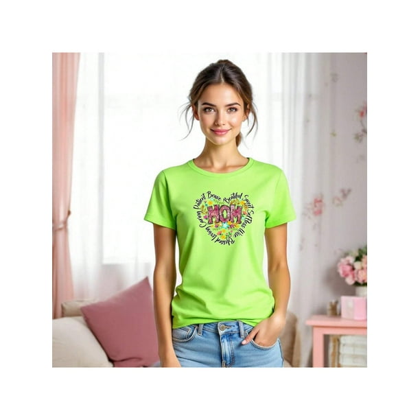 Playera MOM con Palabras de Amor – Regalo Perfecto para Mamá este 10 de Mayo Color Verde Lima Talla Chica Marca Emil SaEs