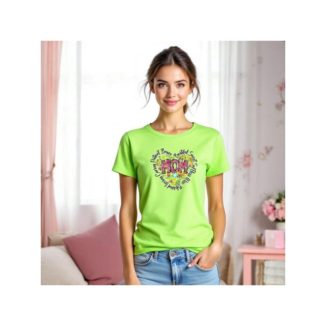 Playera MOM con Palabras de Amor – Regalo Perfecto para Mamá este 10 de Mayo Color Verde Lima Talla Chica Marca Emil SaEs