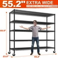 thumbnail image 3 of 55.2"W x 85.8"H Wire Shelving Rack 3000Lbs Metal Storage Shelves with Wheels 5 Tier Heavy Duty Storage Rack for Garage Rolling Shelving Unit Adjustable Steel Shelves for Kitchen Pantry, Black, 3 of 16