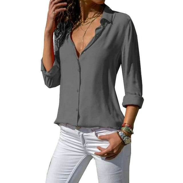Women Button Tops Casual Blouse Shirt