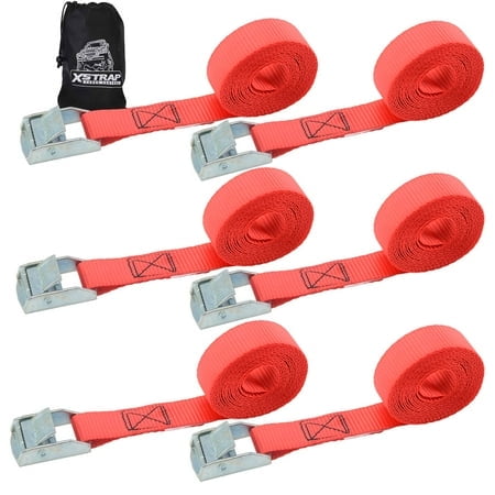 XSTRAP STANDARD Cam Buckle Straps 6PK 8FT Powersports Tie-Downs 1-Inch Red Lashing Straps with Carry Bag Ideal for Securing Cargo Luggage Bicycles