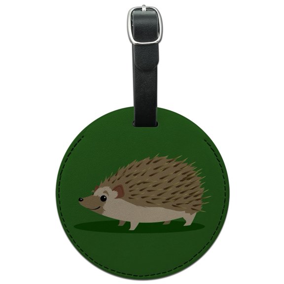 Graphics and More Hedgehog on Green Round Leather Luggage Card Suitcase Carry-On ID Tag