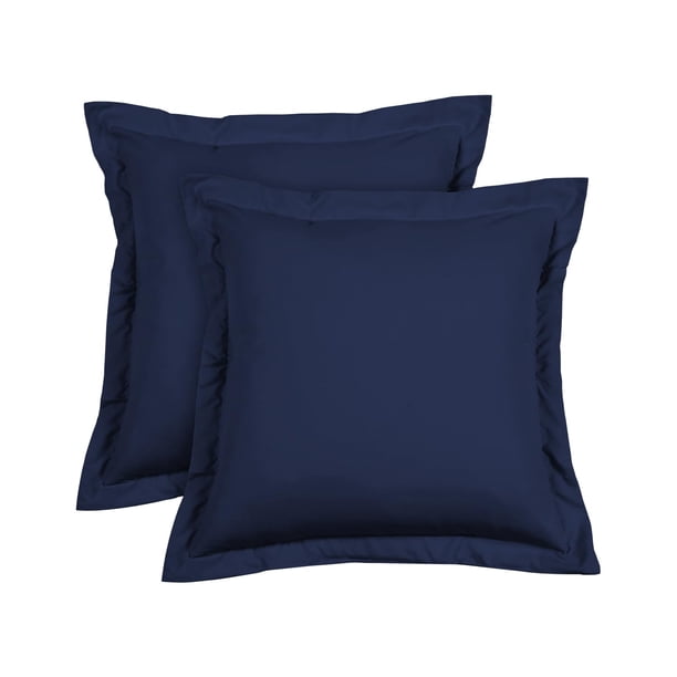 Juego de fundas de almohada Euro 26 x 26, azul marino, 600 hilos, 100% algodón, x2