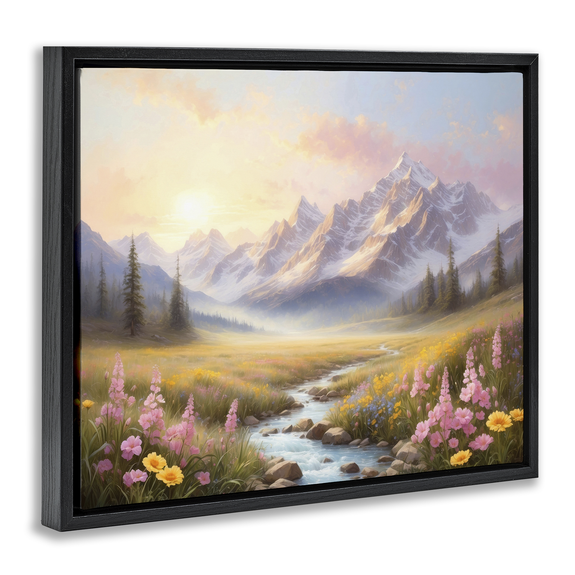 Stupell Industries Gentle Dawn Landscape Landscape Painting Black Floater Framed Art Print Wall Art, 31 x 25