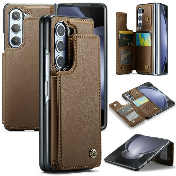 Feishell for Samsung Galaxy Z Fold 7 Case with Card Holder, Wallet Case for Women Men with RFID Blocking, Durable PU Leather Kickstand Magnetic Clasp Shockproof Phone Case,Brown
