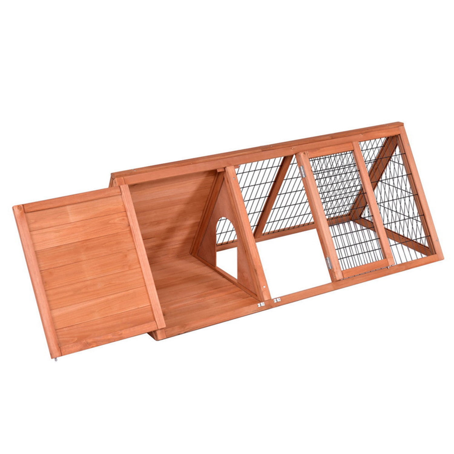 Pefilos 50" Wooden Rabbit Hutch Indoor Guinea Pig Hutch Large Pet Cages for Small Animals Chicken Outdoor Running Cage Pet Triangle Hen House